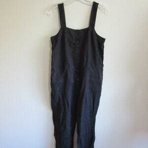 EVERLANE Black Sleeveless Linen 6 Straight Leg Button Front Jumpsuit